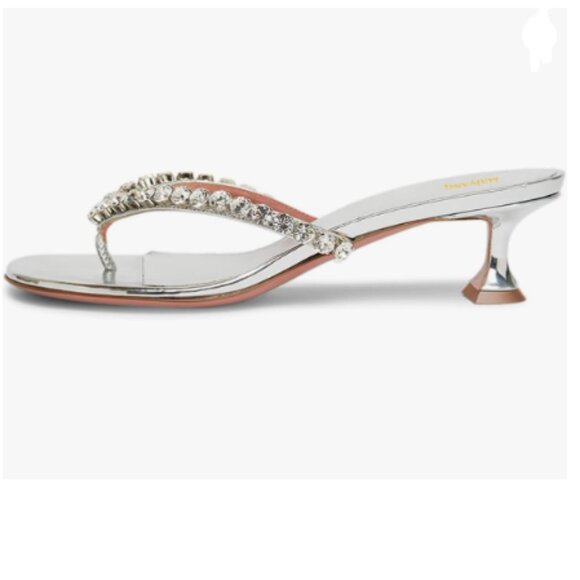 Maiyang Silver Open Toe Rhinestone Strappy Flip Flops Slip on Low Heel Sandals - Picture 1 of 8